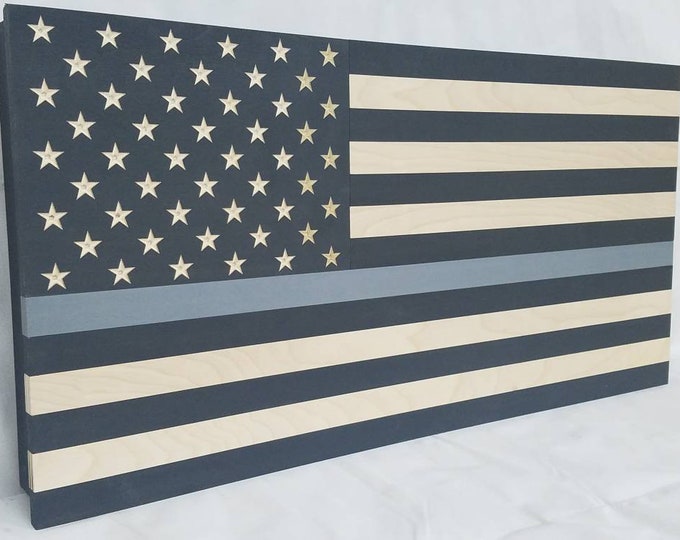 39" Thin Gray Line Correction Officer American Flag Gun Concealment Furniture Cabinet Lockable Discreet Hidden Gun Storage AR AK case