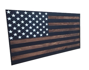 36" Hidden Gun Storage - Rustic American Flag Concealment Cabinet - SBR AR Rifle and Handgun Safe