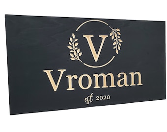 Family name and date personalized custom engraved hidden gun storage concealment cabinet ebony black premium stain 19"