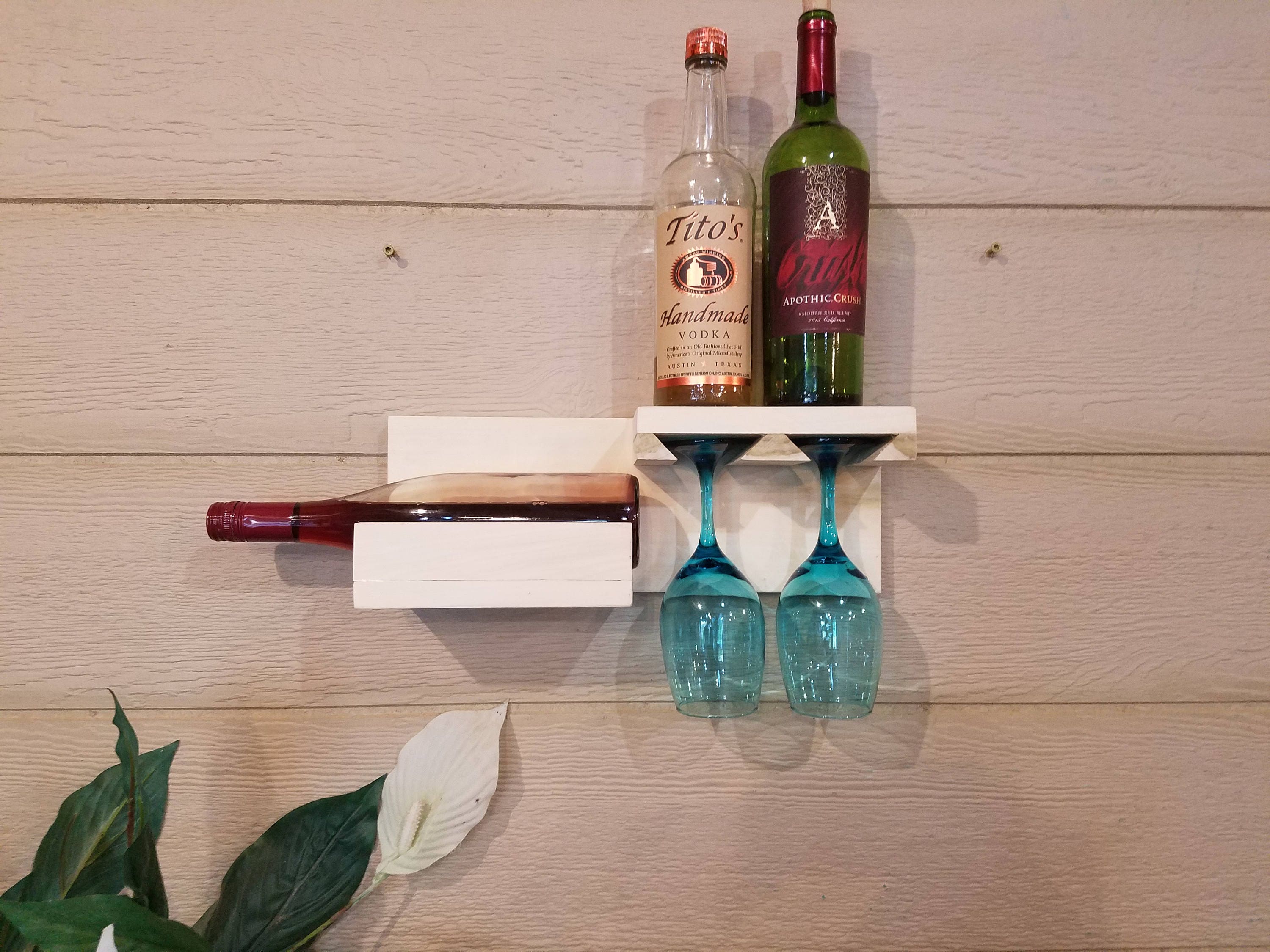 Custom made wood wine bottle and glass holder storage orginize rack shelf made from solid poplar