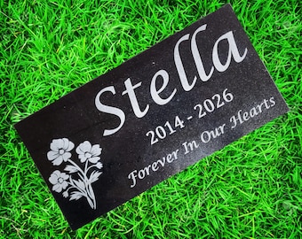 Memorial Stone - Custom Granite Headstone with Flower Design - Pet Loss Remembrance Gift t21