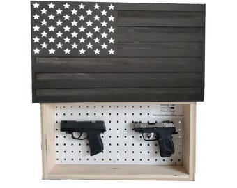 Blackout Edition Hidden Storage Box - Gun Storage Case - HandGun Safe - Patriotic Gift - Rustic American Flag - Pistol Ammo Cabinet