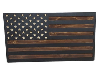 Dark Rustic | Hidden Gun Storage | Engraved American Concealment Flag | Handgun and Pistol Safe | Secret Firearm Compartment
