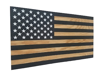 36" AR AK Handgun Gun Concealment Cabinet Locking Hidden Gun Storage Rustic Dark Ebony Rustic American Flag with Distressed Look Accents