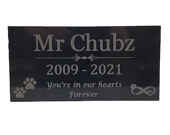 Pet Memorial Grave Marker Stone: Laser Engraved Black Granite, (6x12) t1