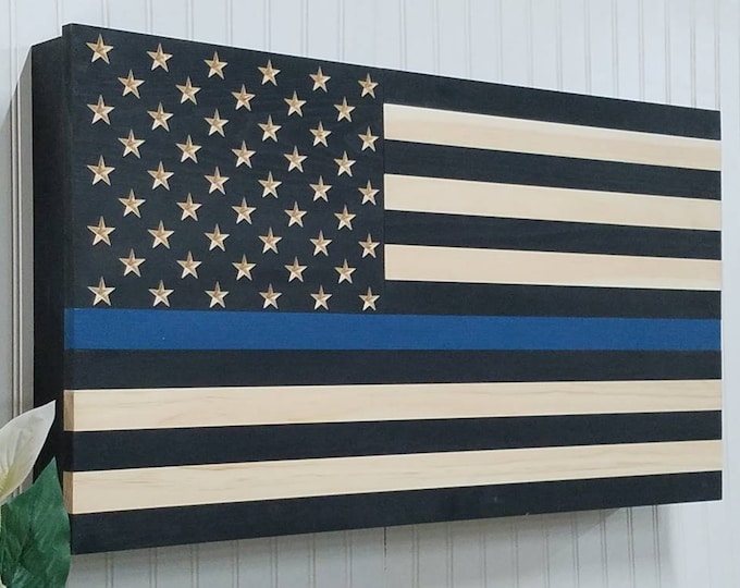 39" Thin Blue Line Law Enforcment American Flag Gun Concealment Cabinet , Lockable Discreet Hidden Gun Storage Police Officer AR AK case