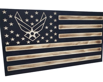 American Flag Air Force Black and Burnt handgun concealment cabinet hidden pistol furniture concealed gun firearm storage hinged door 19