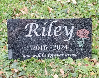 Personalized Granite Memorial Stone with Rose: Engraved Garden Grave Marker (6x12) t6