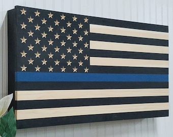 36 inch Thin Blue Line Law Enforcement American Flag Gun Concealment Cabinet Lockable Hidden Gun Storage Disguised Tactical Firearm Safe
