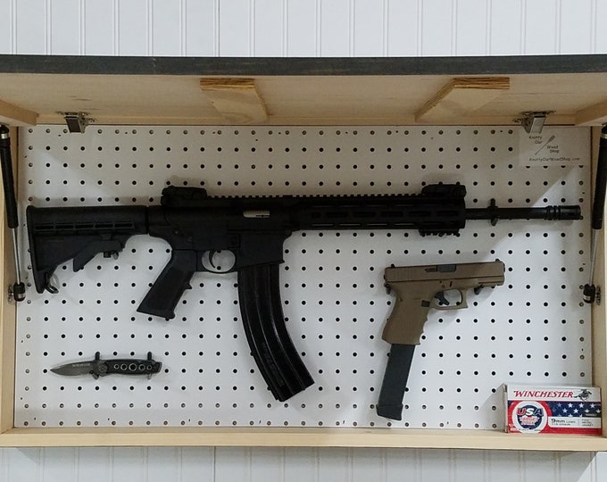 Gun Concealment Cabinet , Lockable Hidden Gun Storage , Ebony American Flag