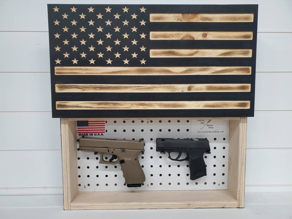 American Flag handgun hidden gun storage safe engraved black