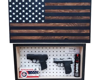 Hidden Gun Storage Safe - Firearm Concealment Wall Cabinet - American Flag Secret Handgun Case