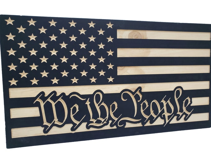 Featured listing image: We The People black US American Flag handgun concealment furniture cabinet secret hidden pistol concealed gun storage safe case 19