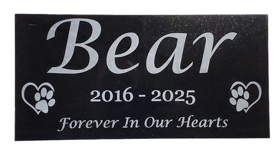 Custom Pet Loss Memorial Plaque: Black Granite Stone Headstone Garden Grave Marker for Beloved Dog or Cat t19