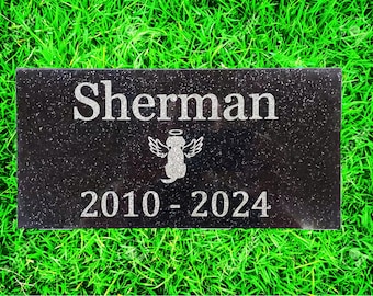Engraved Black Granite Pet Memorial Stone: Personalized Headstone (6x12) t5