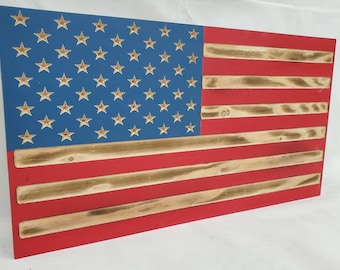 American Flag Red and Blue with Burnt accents handgun concealment cabinet hidden pistol concealed gun firearm storage hinged flip up door