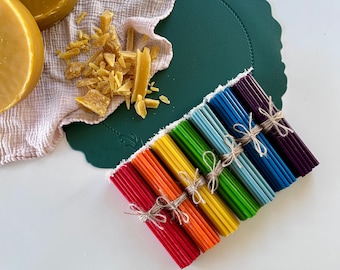 Rainbow Candles Slim Organic Beeswax Taper Candles LGBTQ+ Relaxation Meditation Yoga Energy Healing Mini Multicolored Tapers 7 Candles Set