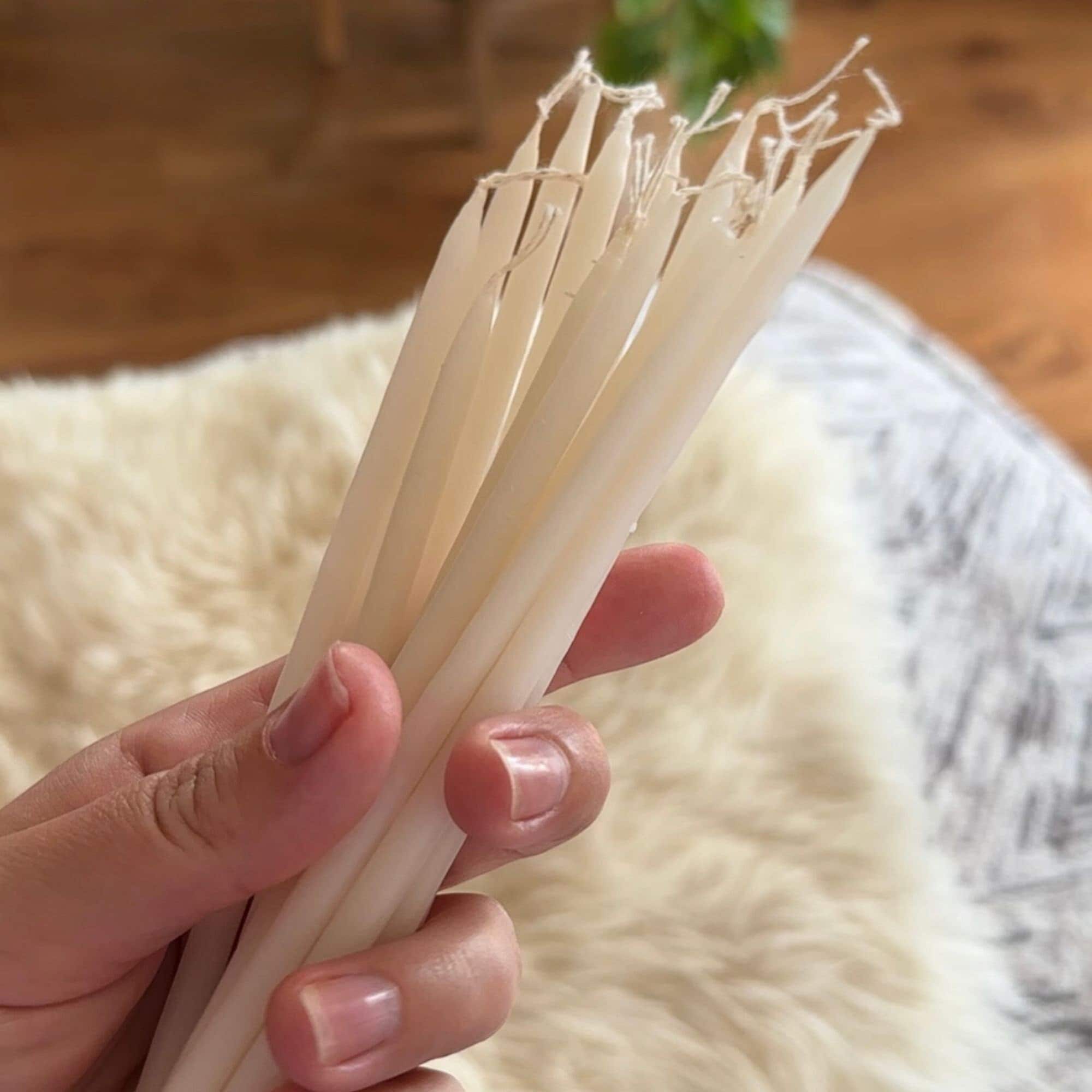 10x White Thin Taper Candles 100 Organic Beeswax Mini Hand Dipped
