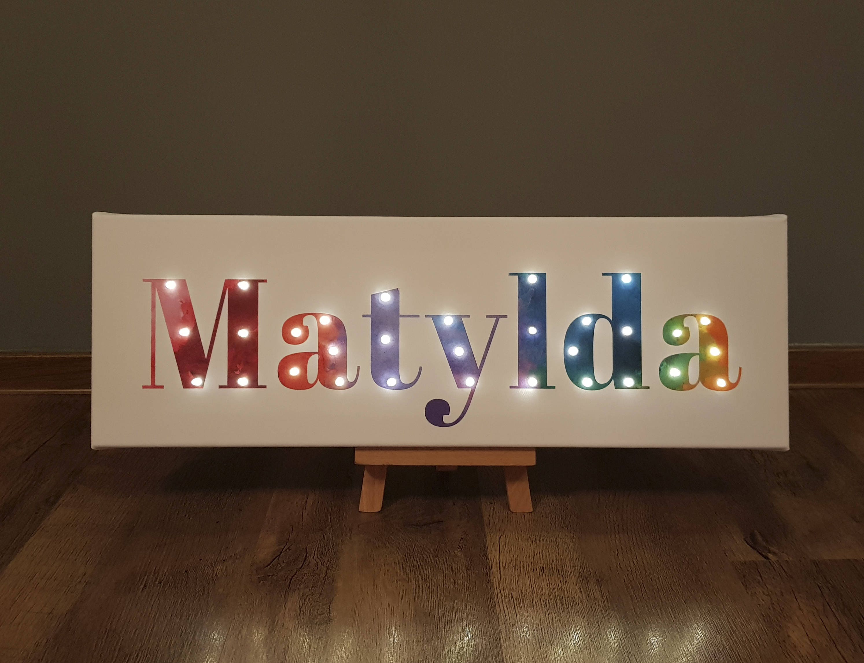 Lighted name sign Rainbow wall art Light up name Light up