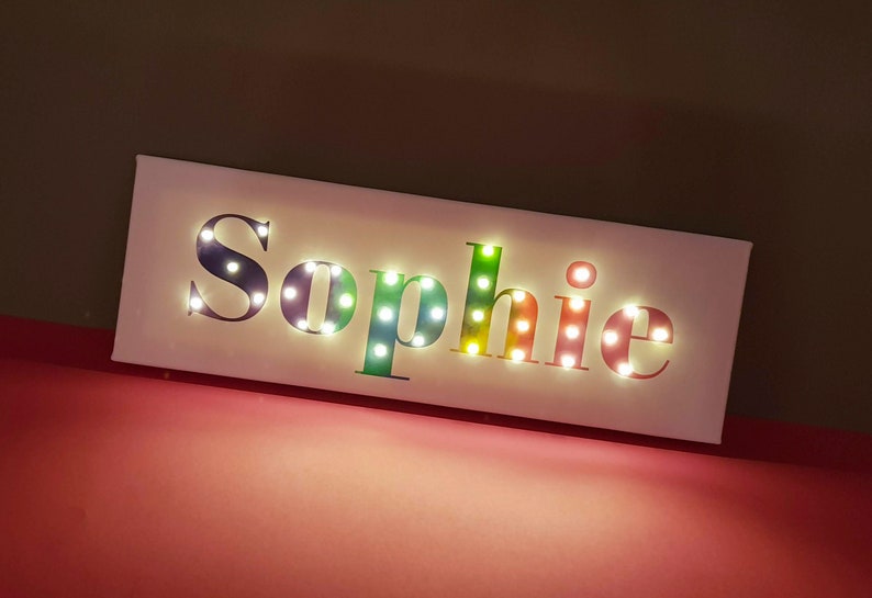 Lighted name sign Rainbow wall art Rainbow letters Light