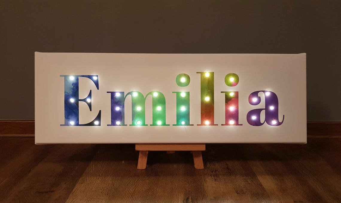 Lighted name sign Rainbow wall art Light up name Light up