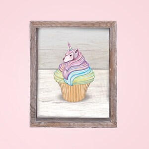 Unicorn Cupcake Digital Art Print, Printable Cake Art, Wall Art Decor, Digital Download, Baby Girl Room Decor, Kitchen Decor, Pantry Art