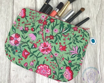 floral cosmetic bag, flat pouch, retro floral pattern, in 3 different colors, clutch, utensil