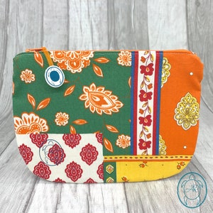 Flat cosmetic bag, practical pouch, special patchwork pattern, birthday gift idea for women, colorful medicine bag image 2