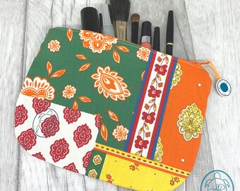 Flat cosmetic bag, practical pouch, special patchwork pattern, birthday gift idea for women, colorful medicine bag