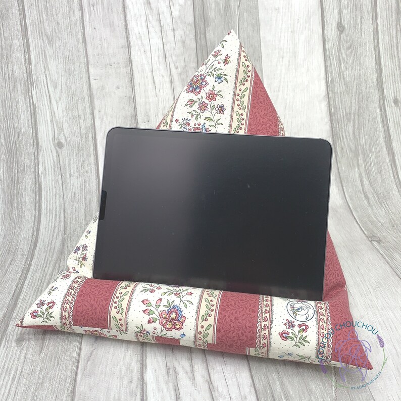 floral reading cushion, tablet holder with floral pattern, in 4 different colors, practical gift idea, product of Provence image 2