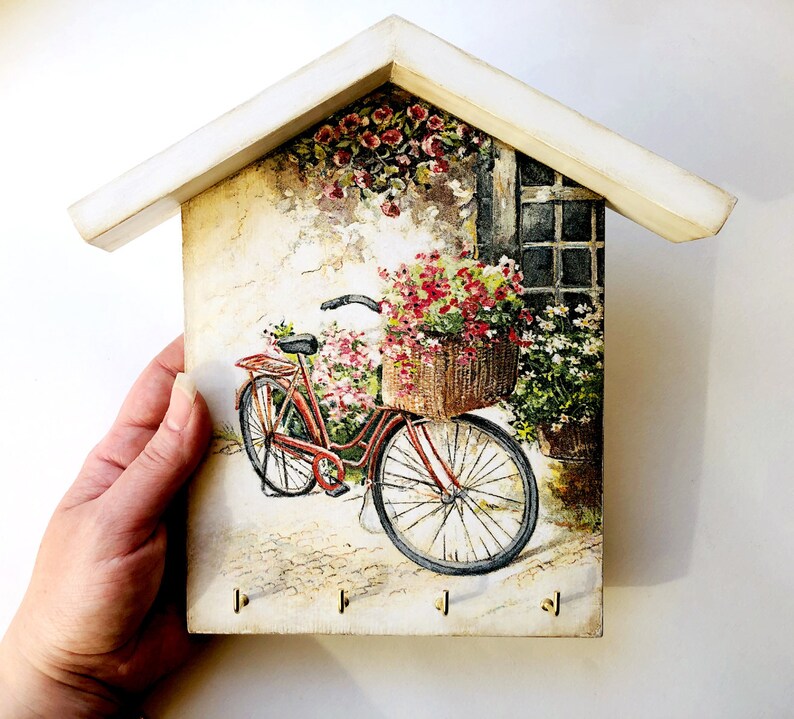 Floral Bike Key Holder for Wall Wooden Entryway Key Hanger Etsy