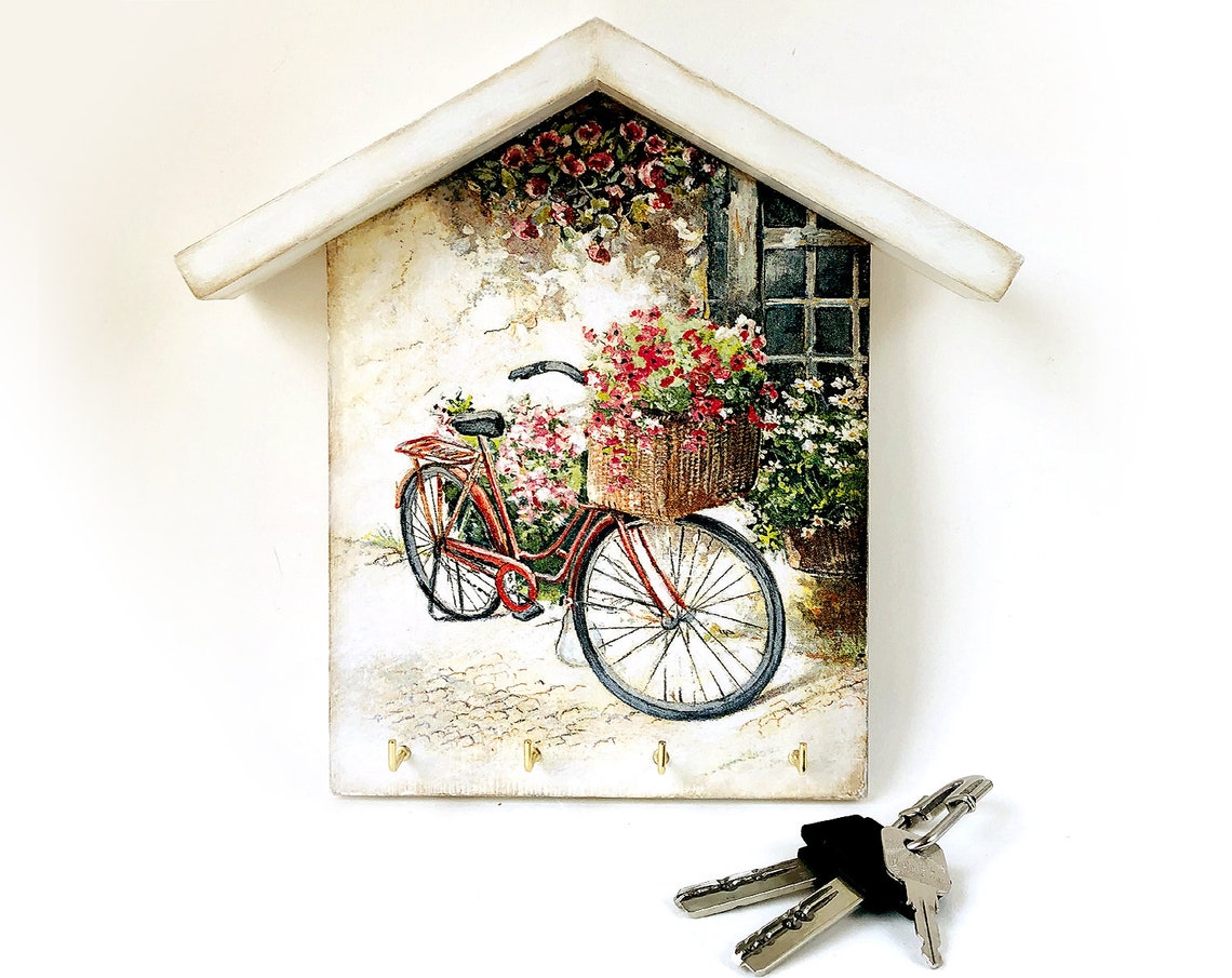 Floral Bike Key Holder for Wall Wooden Entryway Key Hanger Etsy