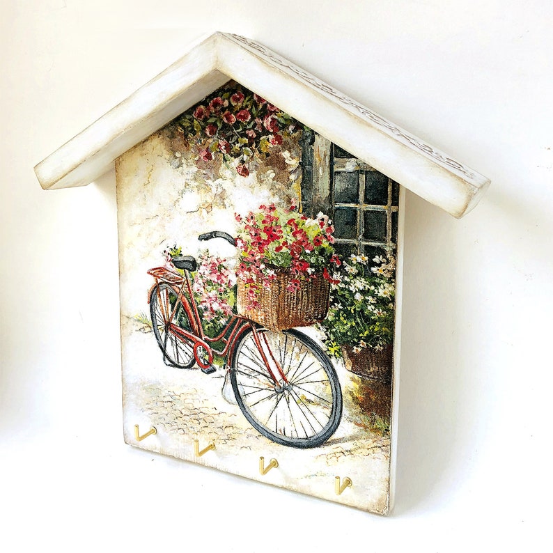 Floral Bike Key Holder for Wall Wooden Entryway Key Hanger Etsy