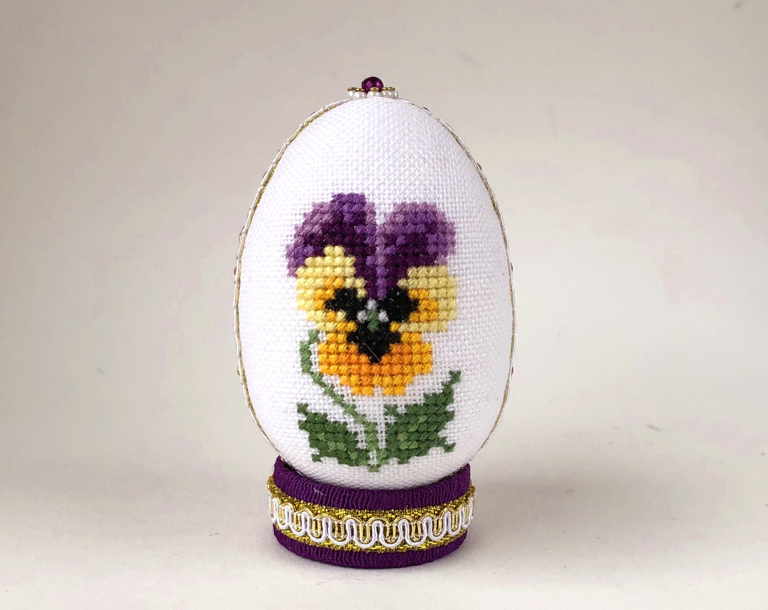 Completed cross stitch Easter egg set with Pansy / Spring Etsy