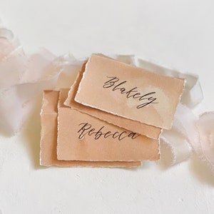 Wedding Place Cards, Name Cards Wedding, Place Cards Wedding, Wedding Name Cards, Name Place Cards, Terracotta Wedding, Deckled Edge Paper
