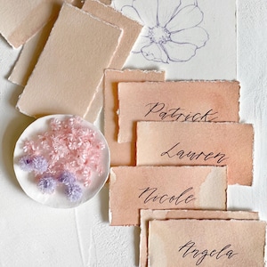 Wedding Place Cards, Name Cards Wedding, Place Cards Wedding, Wedding Name Cards, Name Place Cards, Terracotta Wedding, Deckled Edge Paper