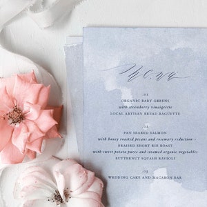 Wedding Menu, Wedding Dinner Menu, Bridal Shower Menu, Baby Shower Menu, Modern Wedding Menu, Wedding Table Decor, Dusty Blue Wedding