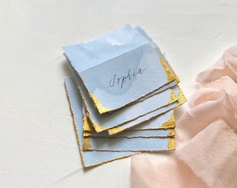 Wedding Place Cards, Name Cards Wedding, Place Cards Wedding, Wedding Name Cards, Blue Name Place Cards, Blue and Gold, Dusty Blue Wedding