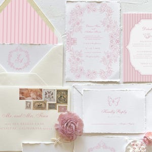 Blush Pink Wedding Invitation Suite, Romantic Pink Wedding Invite, Whimsical Blush Wedding Invite Suite, Editable Canva Invitation Template