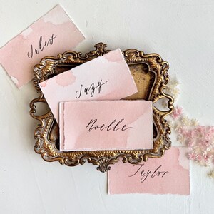 Wedding Place Cards, Name Cards Wedding, Place Cards Wedding, Wedding Name Cards, Name Place Cards, Pink Place Cards, Deckled Edge Paper