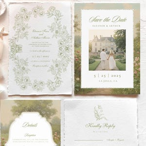 Garden Wedding Invitation and Save the Date, Greenery Wedding Invite Bundle, Custom Invite and RSVP, Editable Canva Invitation Template