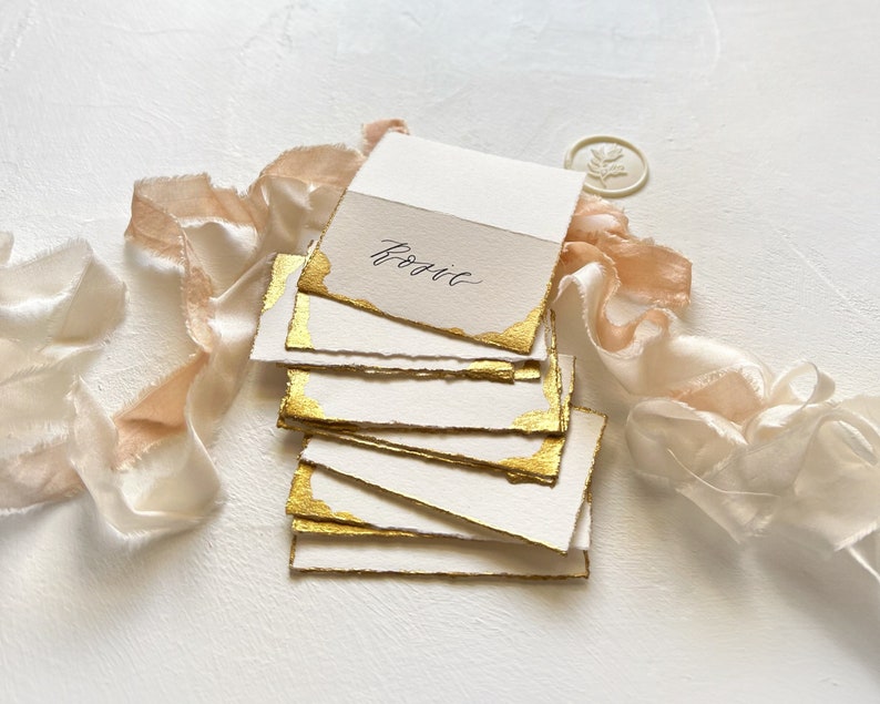 Tented Place Cards, Wedding Place Cards, Wedding Name Cards, Name Cards Wedding, Name Place Cards, Place Cards Wedding, Hand Torn, Gold Foil image 5