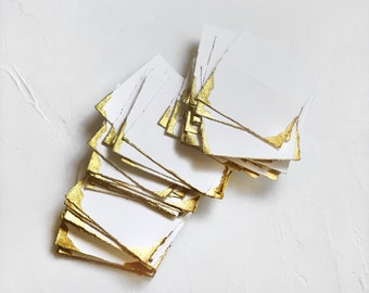 Blank Place Cards. Hand Torn DIY Wedding Escort Cards with Gold Edges. Folded Deckled Cotton Name Cards.