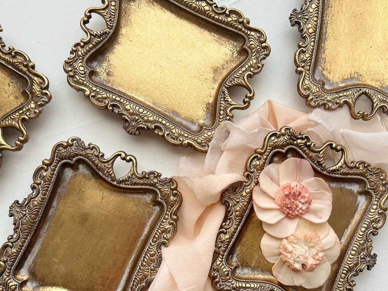 Engagement Ring Dish, Wedding Ring Dish, Ring Holder Dish, Vintage Gold Styling Tray, Gold Jewelry Dish, Wedding Photography Flat Lay Prop