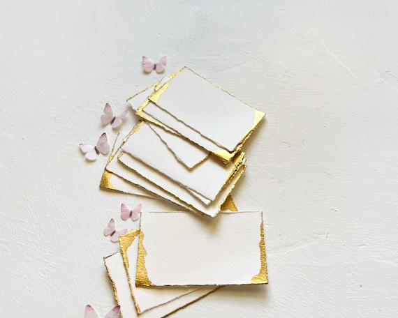 Heirloom Deckle Edge Paper with Hand-Painted Gold Edges for Ceremonial & Editorial Weddings, Blank European Style Luxury Wedding Place Cards