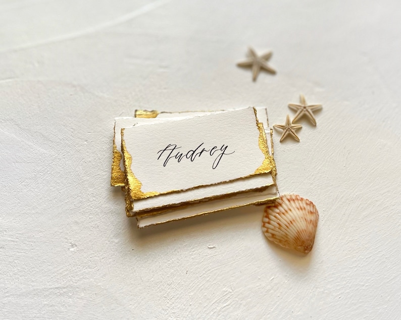 Wedding Place Cards, Wedding Name Cards, Name Cards Wedding, Name Place Cards, Gold Place Cards, Place Cards Wedding, Deckle Edge Paper image 2