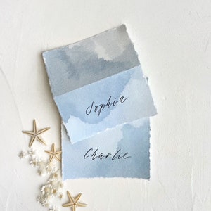Wedding Place Cards, Name Cards Wedding, Place Cards Wedding, Wedding Name Cards, Name Place Cards, Blue Place Cards, Dusty Blue Wedding