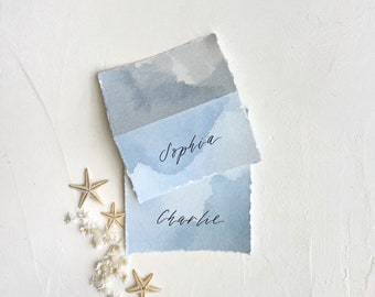 Wedding Place Cards, Name Cards Wedding, Place Cards Wedding, Wedding Name Cards, Name Place Cards, Blue Place Cards, Dusty Blue Wedding