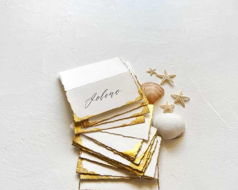 Tented Place Cards, Wedding Place Cards, Wedding Name Cards, Name Cards Wedding, Name Place Cards, Place Cards Wedding, Hand Torn, Gold Foil image 2