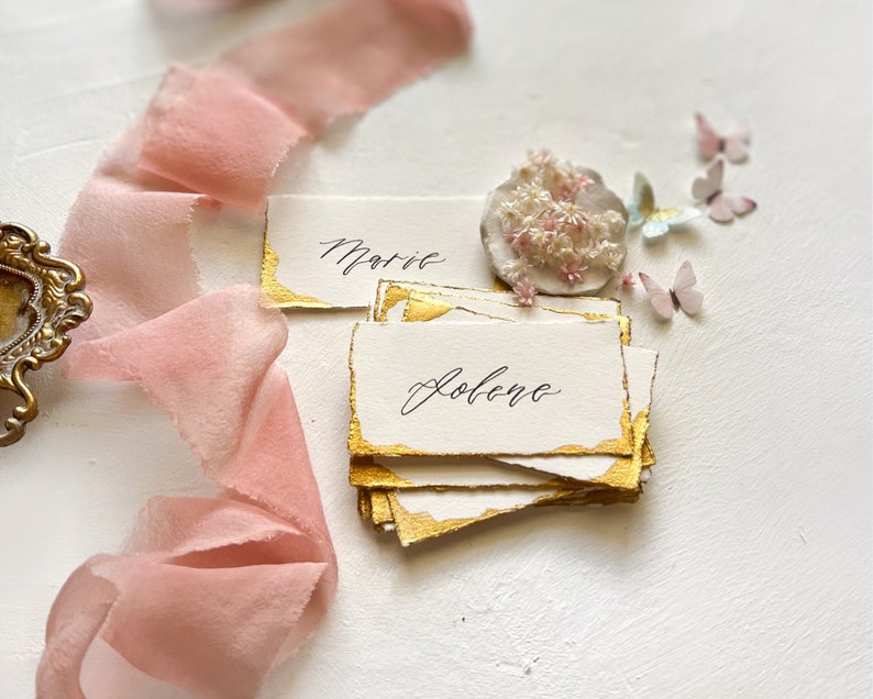 Wedding Place Cards, Wedding Name Cards, Name Cards Wedding, Name Place Cards, Gold Place Cards, Place Cards Wedding, Deckle Edge Paper image 3